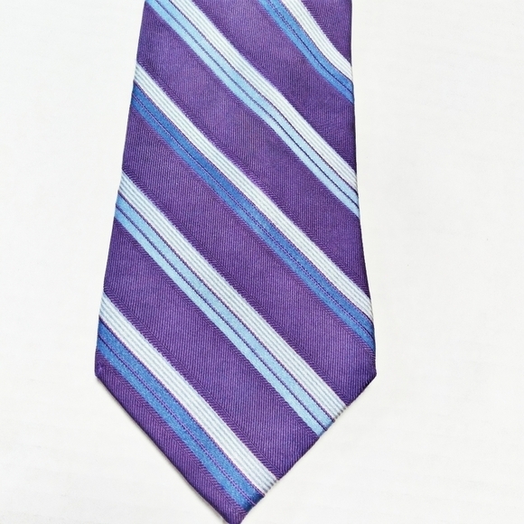 Michael Michael Kors Purple and Blue Striped 100% Silk Men's Necktie - Picture 4 of 6